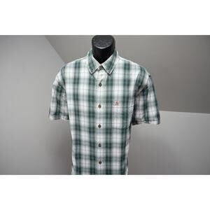 Carhartt Button Up Work Shirt Rugged Relaxed Short Sleeve Plaid Mens Size Large